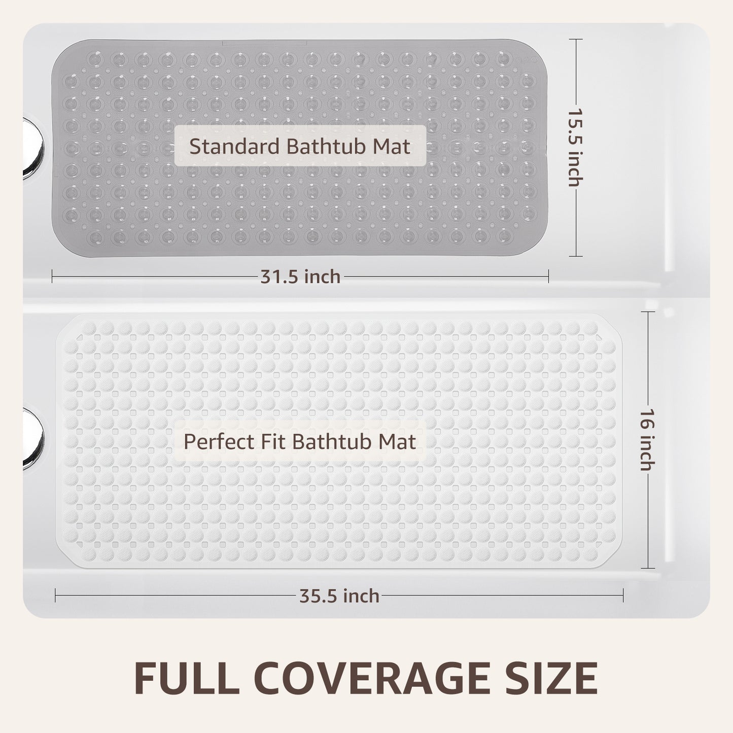 OTHWAY Non Slip Bath Tub Shower Mat with Suction Cups, Drain Holes, Bathtub Floor Liner Mats for Inside Shower Bathroom, Machine Washable, Soft on Feet, 35x16 Inch