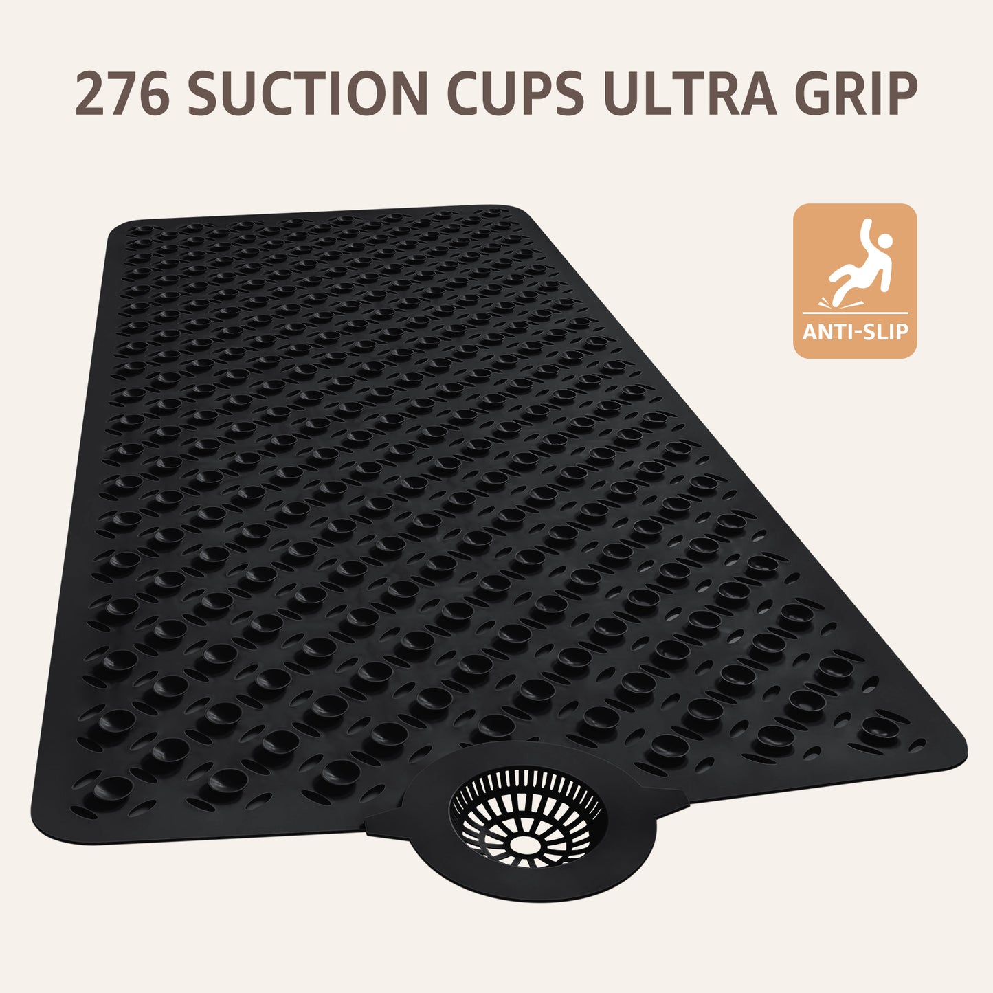 OTHWAY Non-Slip Bath Mat for Tub with Hair Catcher, 39"x17" Long Shower Mat, Large Drain Holes, Machine Washable Gripper Tub Mat