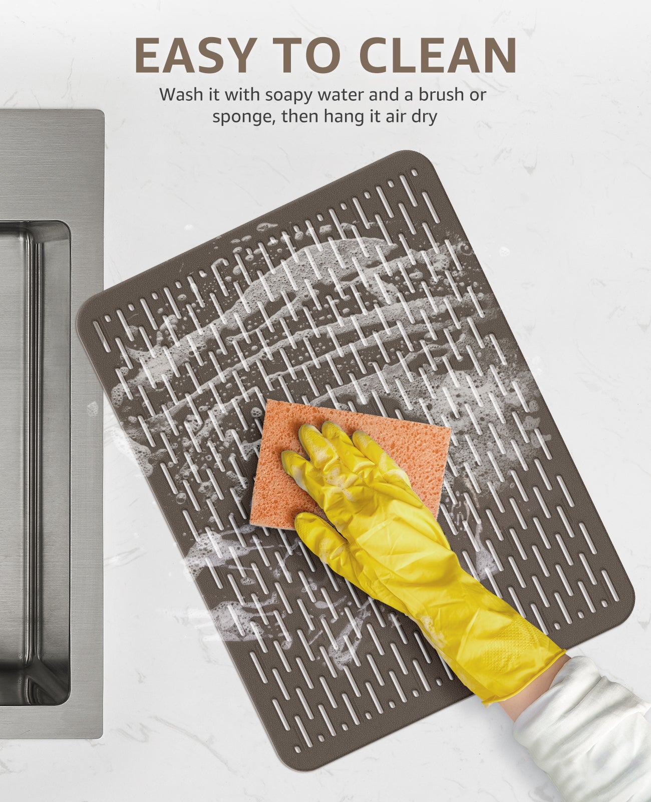 Bligli 15.7x11.8inch Kitchen Sink Mat, PVC Eco-Friendly Bottom Protector with Fast Drain & Anti-Slip