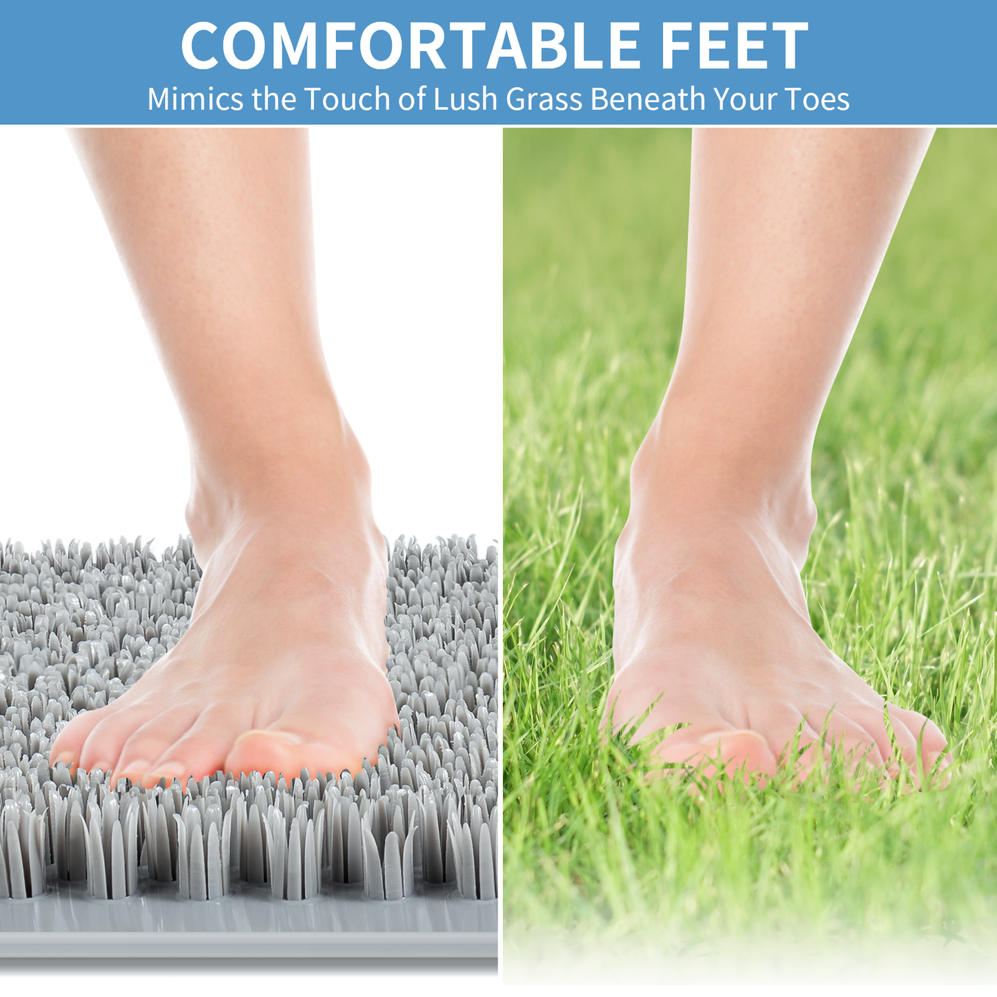 Yolife Non-Slip Grass Bath Mat with Strong Suction Cups, 27.5" x 15.7" Quick-Drain Shower Floor Mat for Foot Scrubbing & Massage