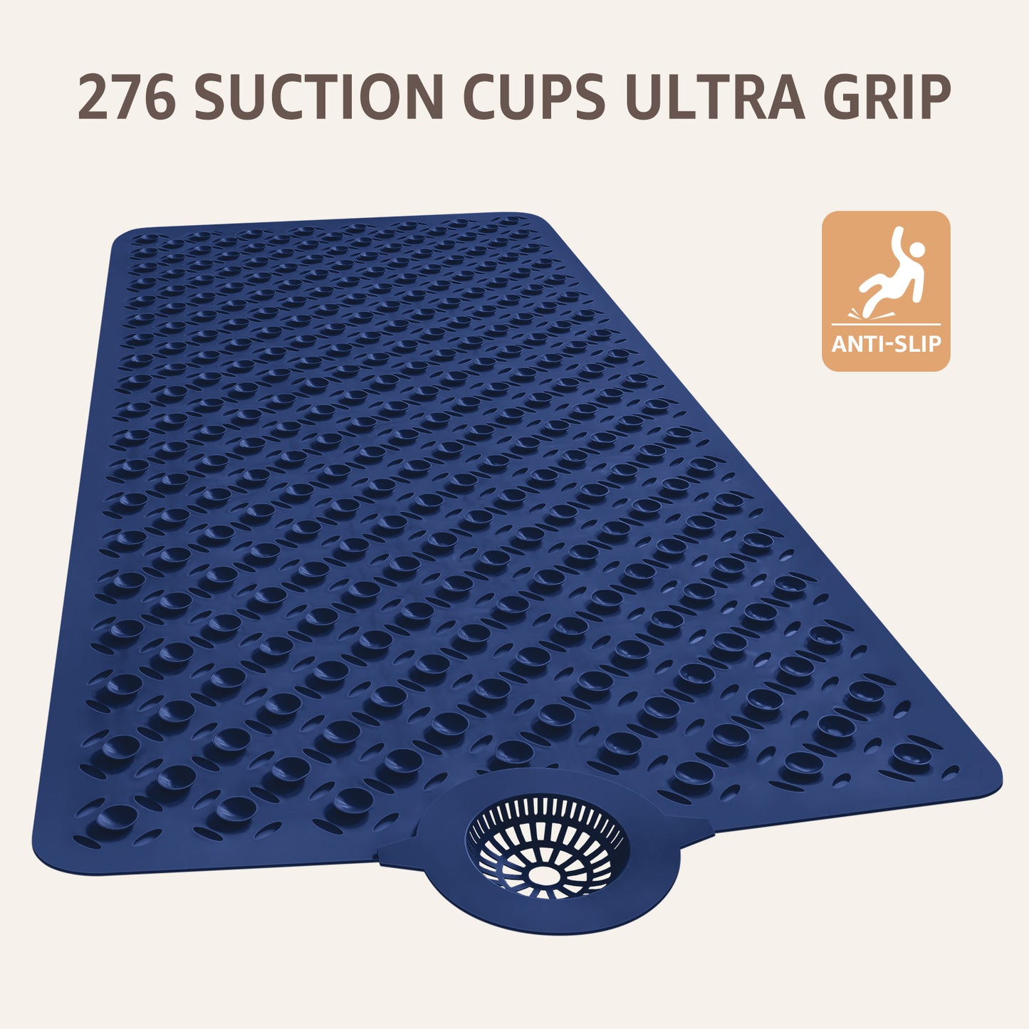 OTHWAY Non-Slip Bath Mat for Tub with Hair Catcher, 39"x17" Long Shower Mat, Large Drain Holes, Machine Washable Gripper Tub Mat