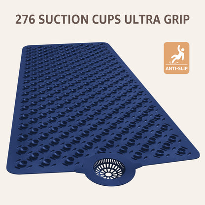 OTHWAY Non-Slip Bath Mat for Tub with Hair Catcher, 39"x17" Long Shower Mat, Large Drain Holes, Machine Washable Gripper Tub Mat