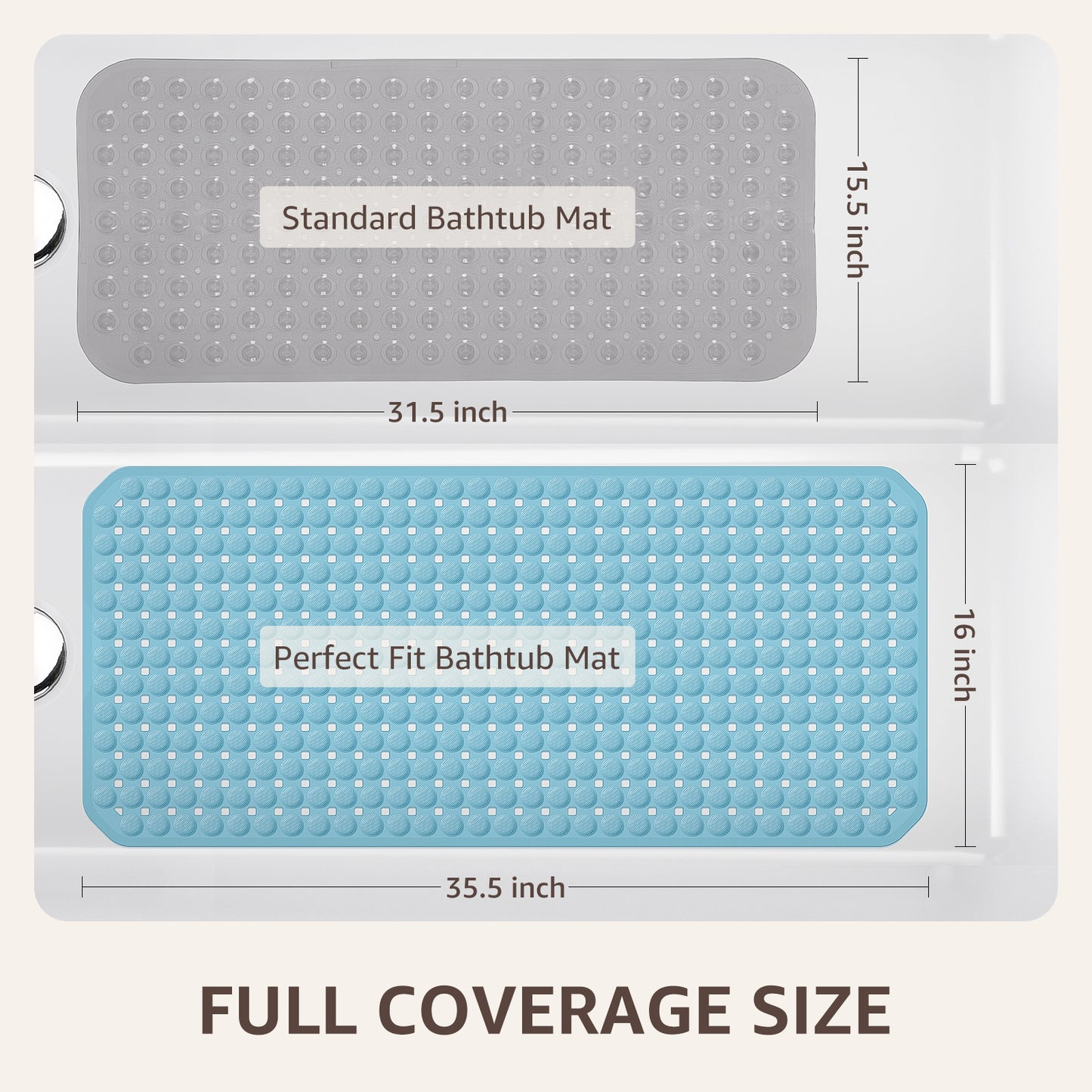 OTHWAY Non Slip Bath Tub Shower Mat with Suction Cups, Drain Holes, Bathtub Floor Liner Mats for Inside Shower Bathroom, Machine Washable, Soft on Feet, 35x16 Inch