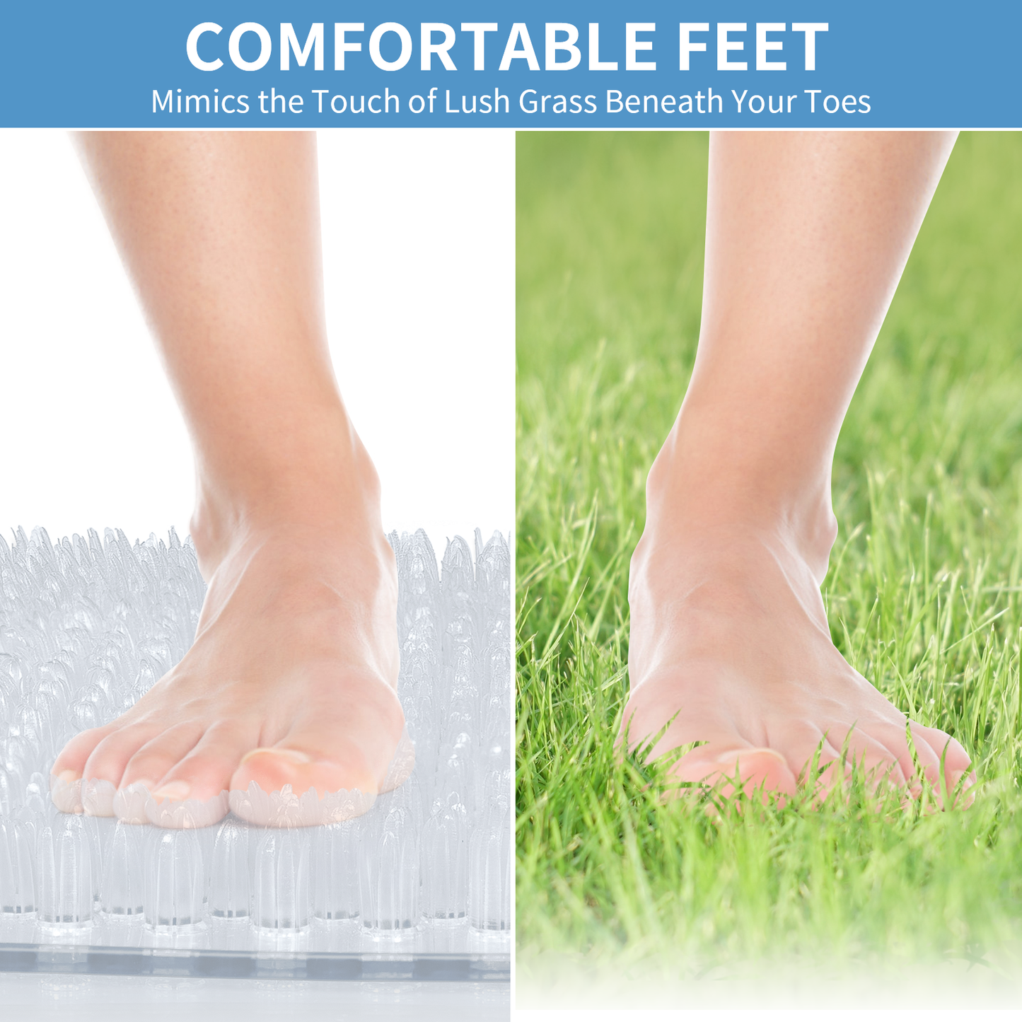 Yolife Non-Slip Grass Bath Mat with Strong Suction Cups, 27.5" x 15.7" Quick-Drain Shower Floor Mat for Foot Scrubbing & Massage