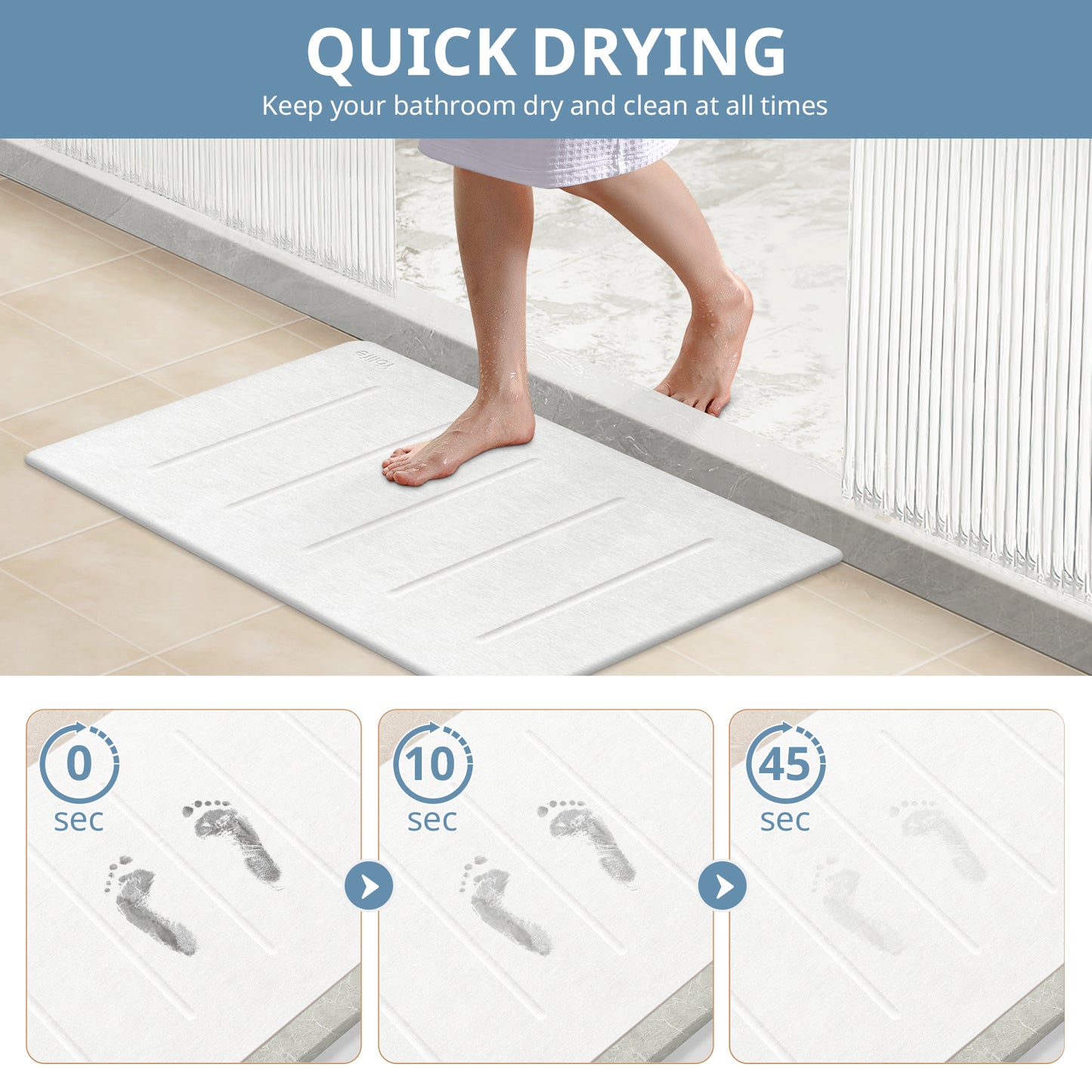 Yolife 32"x 20" Diatomite Bath Mat, Super Absorbent Quick-Dry Stone Bathroom Floor Mat, Non-Slip Natural Diatomaceous Earth Shower Rug, Large Bath Pad for Bathroom, Kitchen, Entryway, Easy to Clean