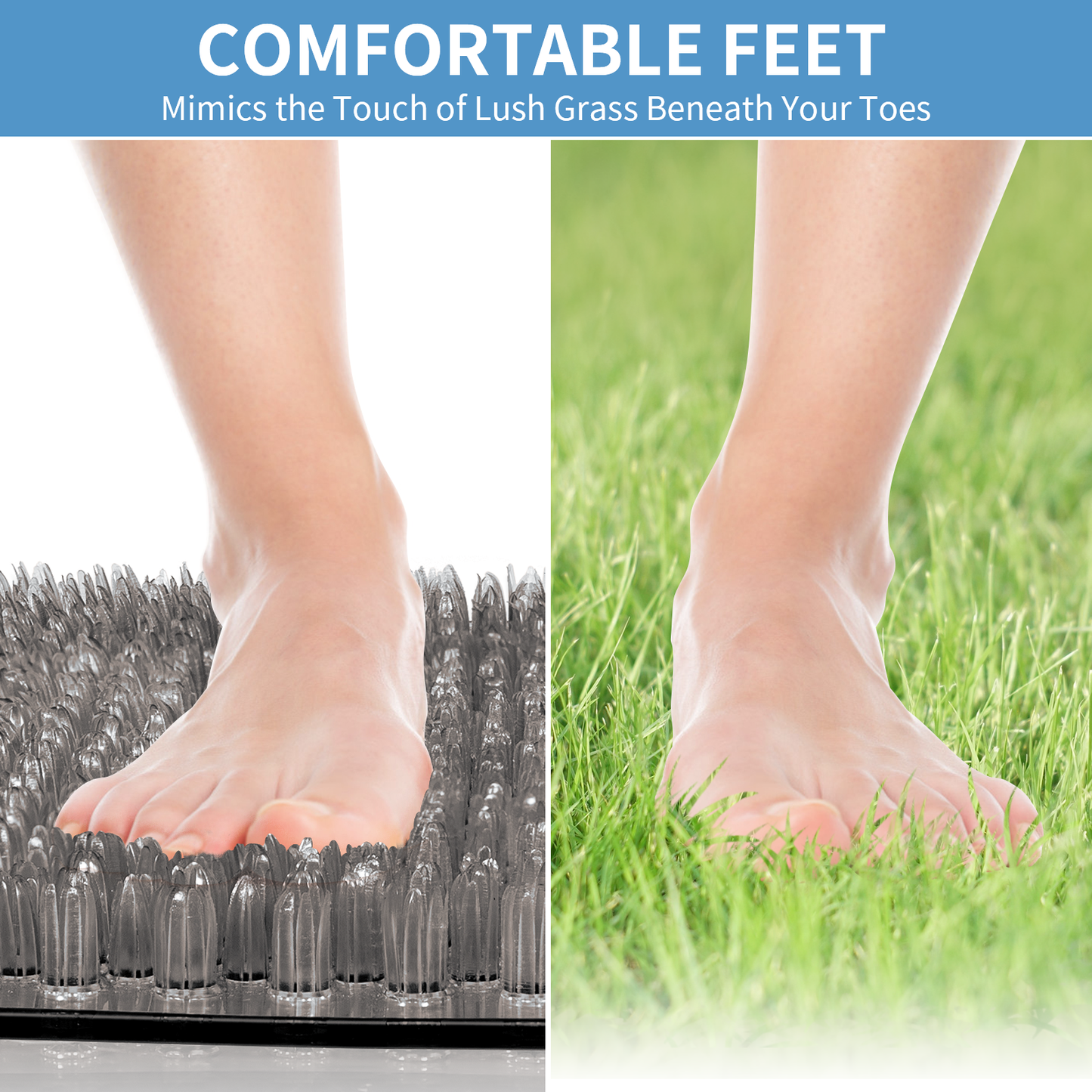 Yolife Non-Slip Grass Bath Mat with Strong Suction Cups, 27.5" x 15.7" Quick-Drain Shower Floor Mat for Foot Scrubbing & Massage