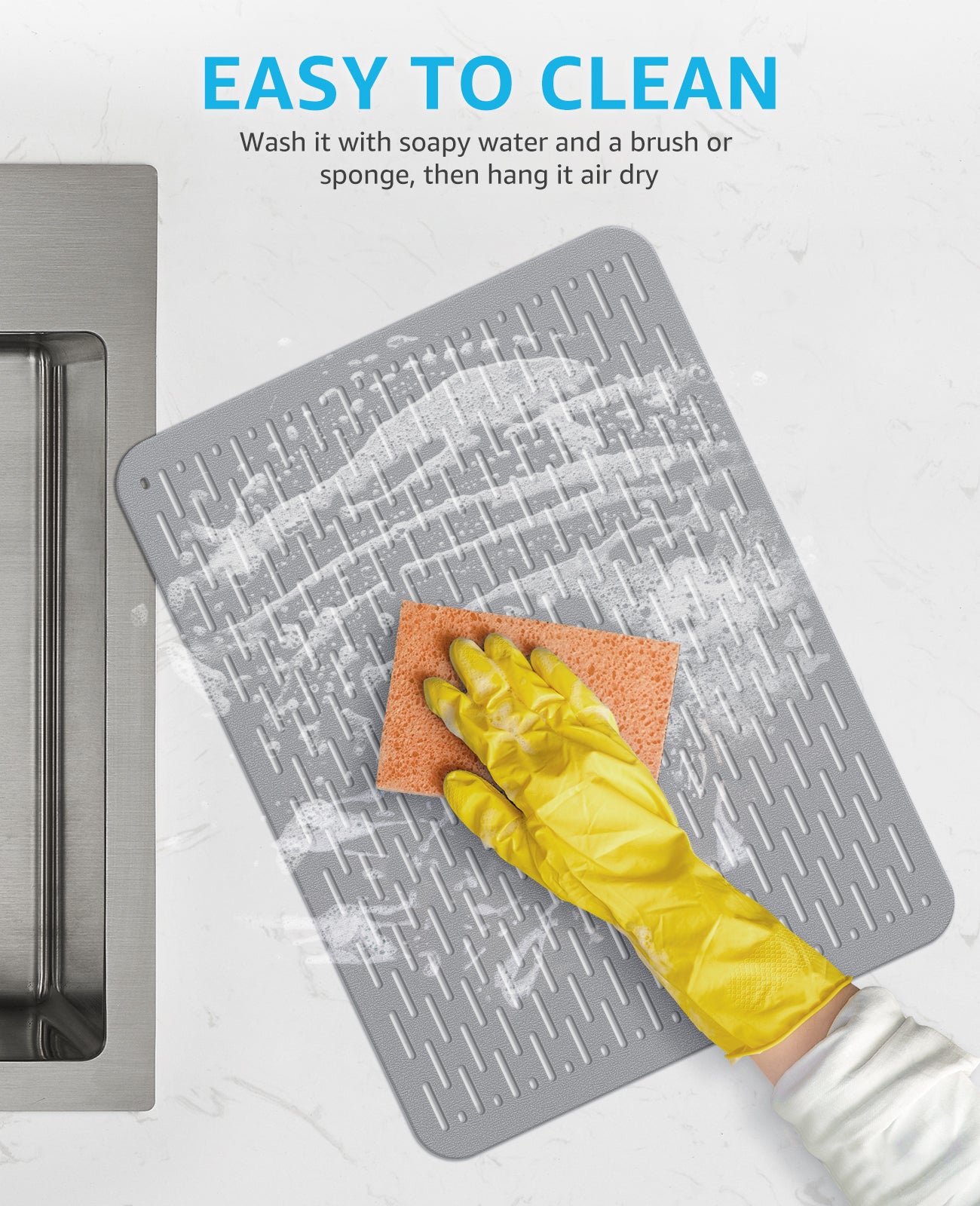 Bligli 15.7x11.8inch Kitchen Sink Mat, PVC Eco-Friendly Bottom Protector with Fast Drain & Anti-Slip