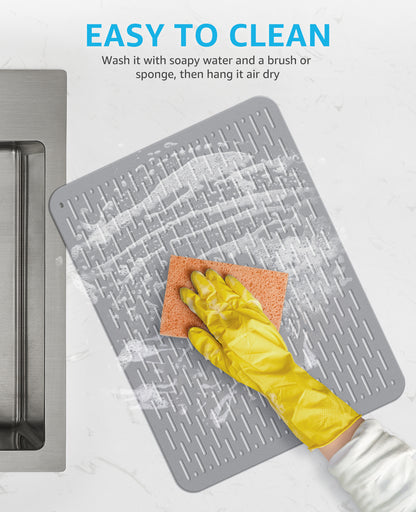 Bligli 15.7x11.8inch Kitchen Sink Mat, PVC Eco-Friendly Bottom Protector with Fast Drain & Anti-Slip