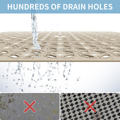 OTHWAY Square Shower Mat, 27"x 27" Extra Large Shower Mats for Inside Shower, TPE Anti Slip Shower Mat with Suction Cups Drain Holes, Machine Washable Shower Floor Mat
