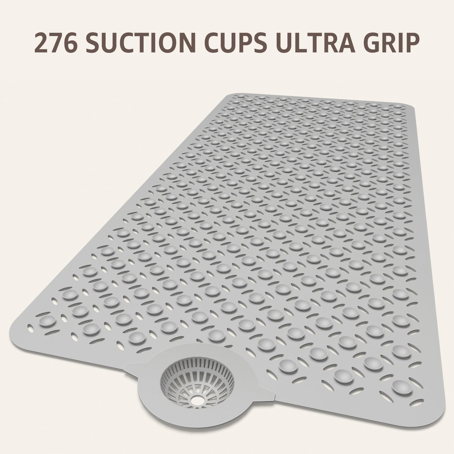 OTHWAY Non-Slip Bath Mat for Tub with Hair Catcher, 39"x17" Long Shower Mat, Large Drain Holes, Machine Washable Gripper Tub Mat