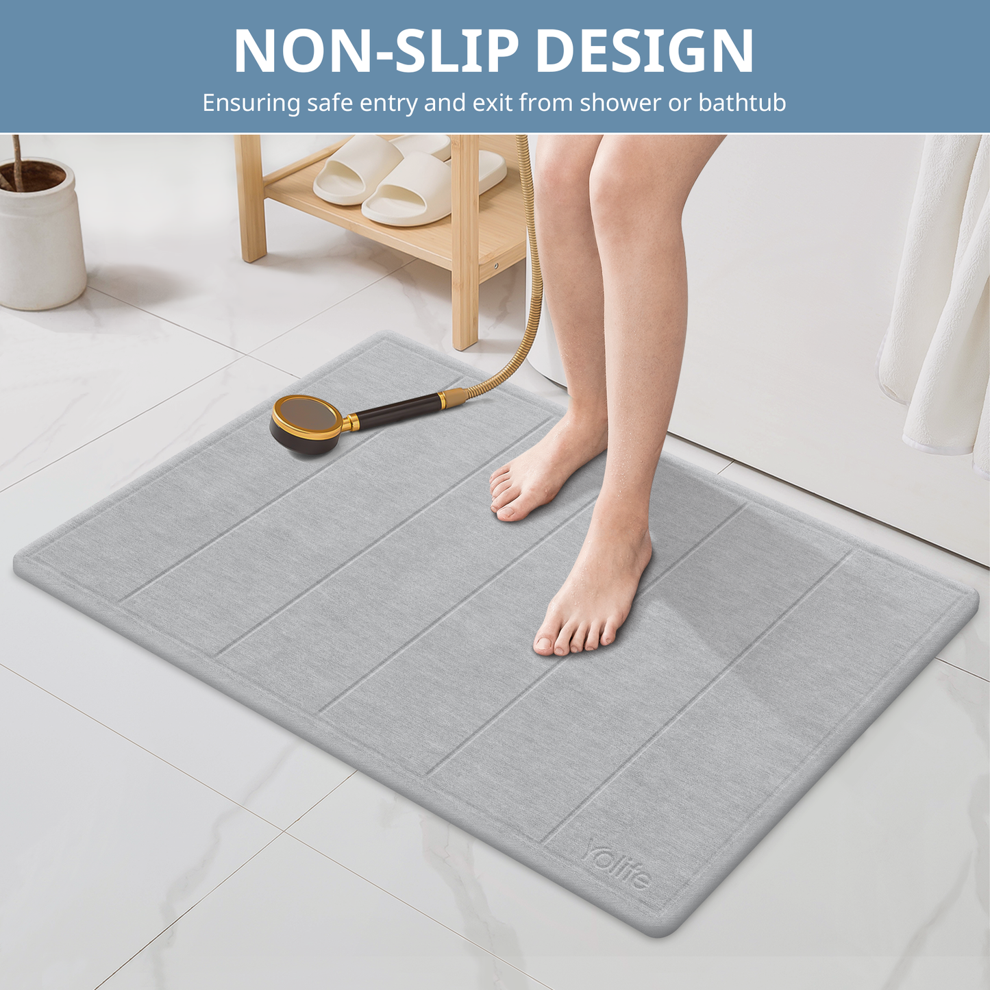 Yolife 32"x 20" Diatomite Bath Mat, Super Absorbent Quick-Dry Stone Bathroom Floor Mat, Non-Slip Natural Diatomaceous Earth Shower Rug, Large Bath Pad for Bathroom, Kitchen, Entryway, Easy to Clean