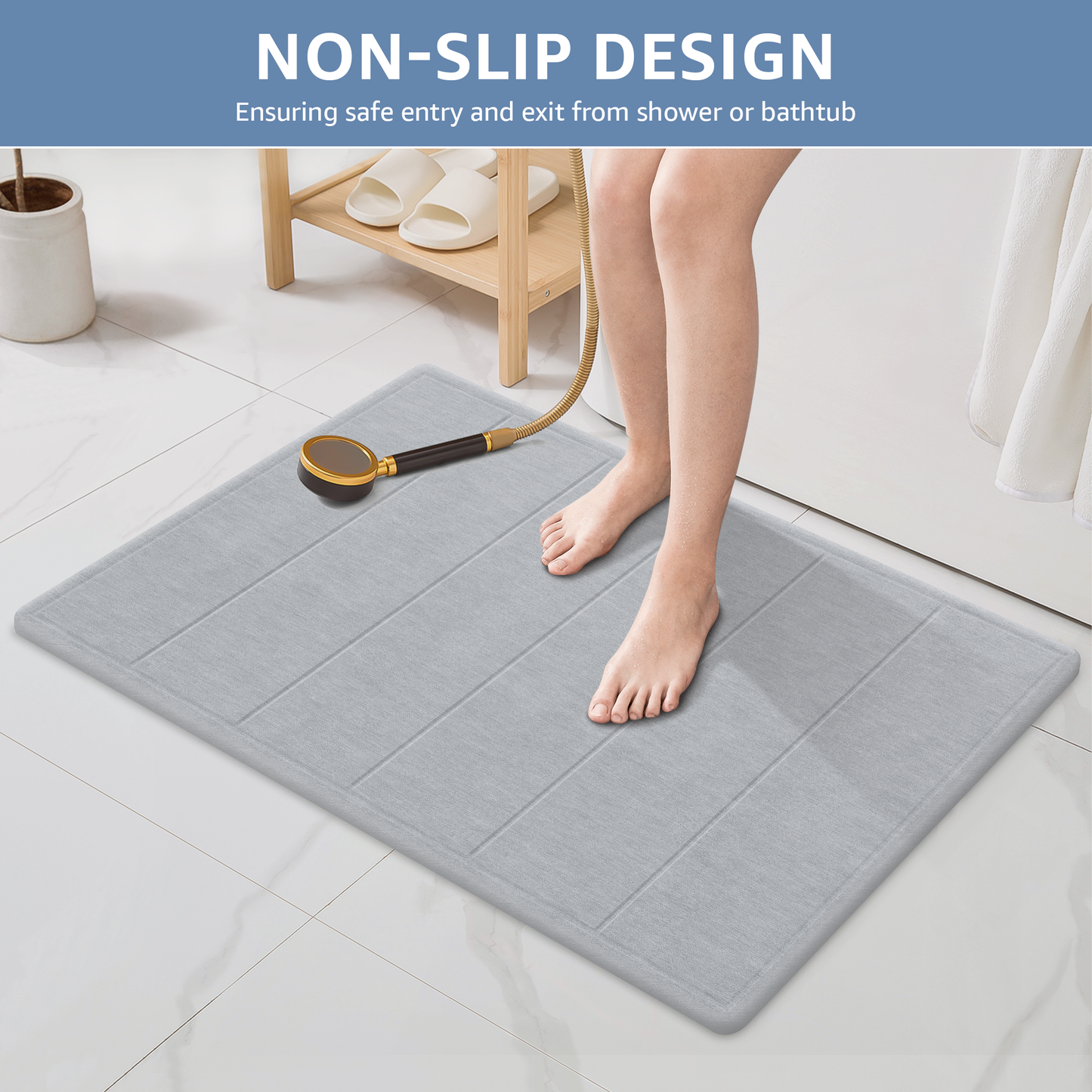 OTHWAY 32"x20" Large Diatomaceous Earth Bath Mat for Bathroom, Super Absorbent Quick-Dry Non-Slip Shower Mat, Natural Stone Bath Mat Easy to Clean