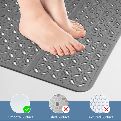 Yolife 27" x 27" Square Shower Mat, Non-Slip TPE Bath Mat with Drain Hole & Suction Cups, Machine Washable Soft Floor Mat for Tub or Stall