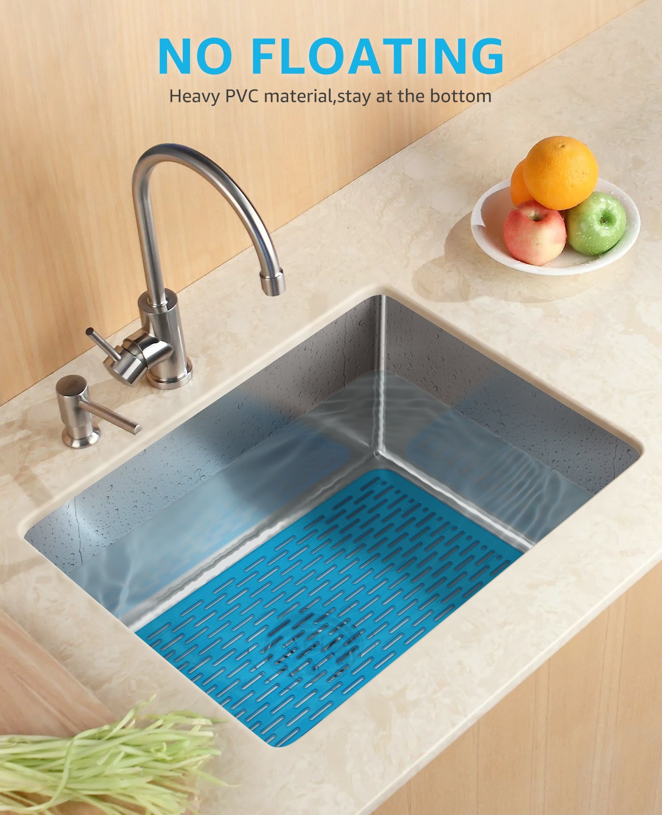 Bligli 15.7x11.8inch Kitchen Sink Mat, PVC Eco-Friendly Bottom Protector with Fast Drain & Anti-Slip