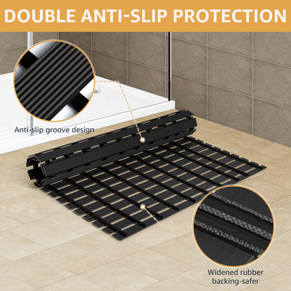 Yolife Extra Large PVC Shower Mat, 35.4x24 inch Non-Slip Bath Mat with Quick Drain, No Suction Cups, Easy to Cut & Store for Tub, Stall, Spa