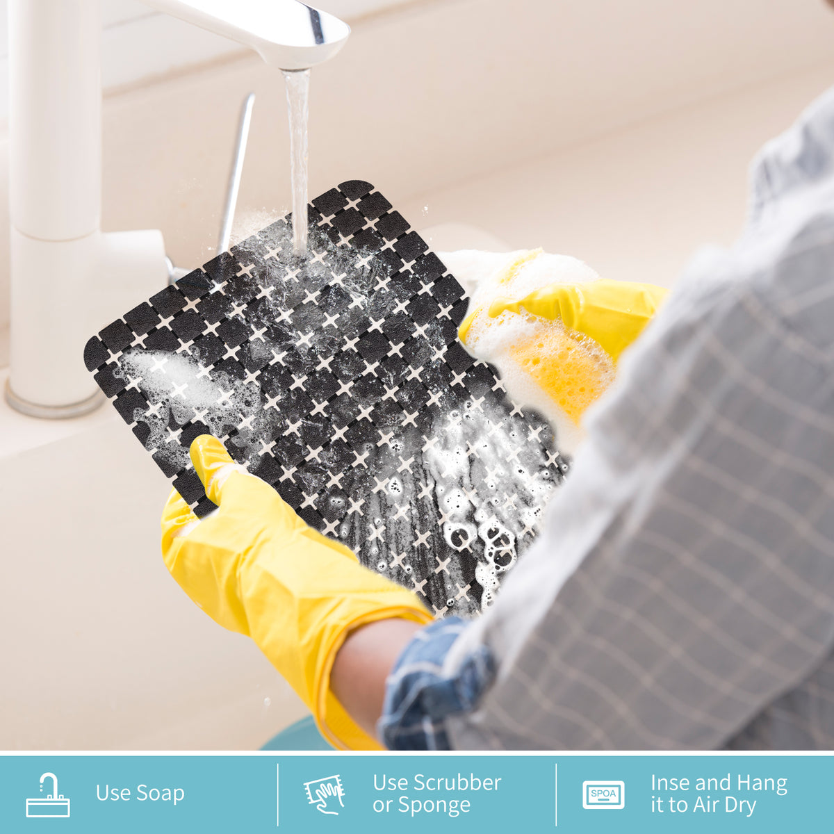 OTHWAY 2-Pack Square Sink Mats,Non-Slip Sink Mats for Kitchen, Quick-Dry Dish Drying Pad & Cabinet Protector, Flexible PVC Sink Grid Liner for Stainless Steel/Ceramic Sinks, 15.7"x11.8"