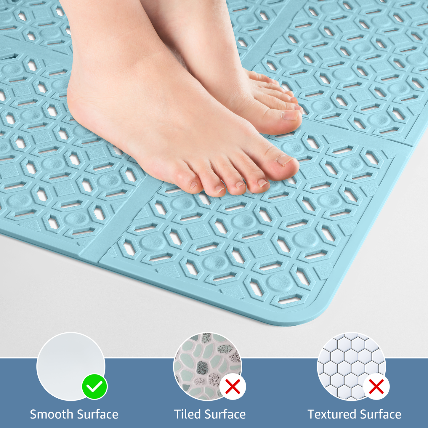 Yolife 27" x 27" Square Shower Mat, Non-Slip TPE Bath Mat with Drain Hole & Suction Cups, Machine Washable Soft Floor Mat for Tub or Stall
