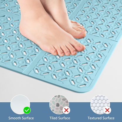 Yolife 27" x 27" Square Shower Mat, Non-Slip TPE Bath Mat with Drain Hole & Suction Cups, Machine Washable Soft Floor Mat for Tub or Stall