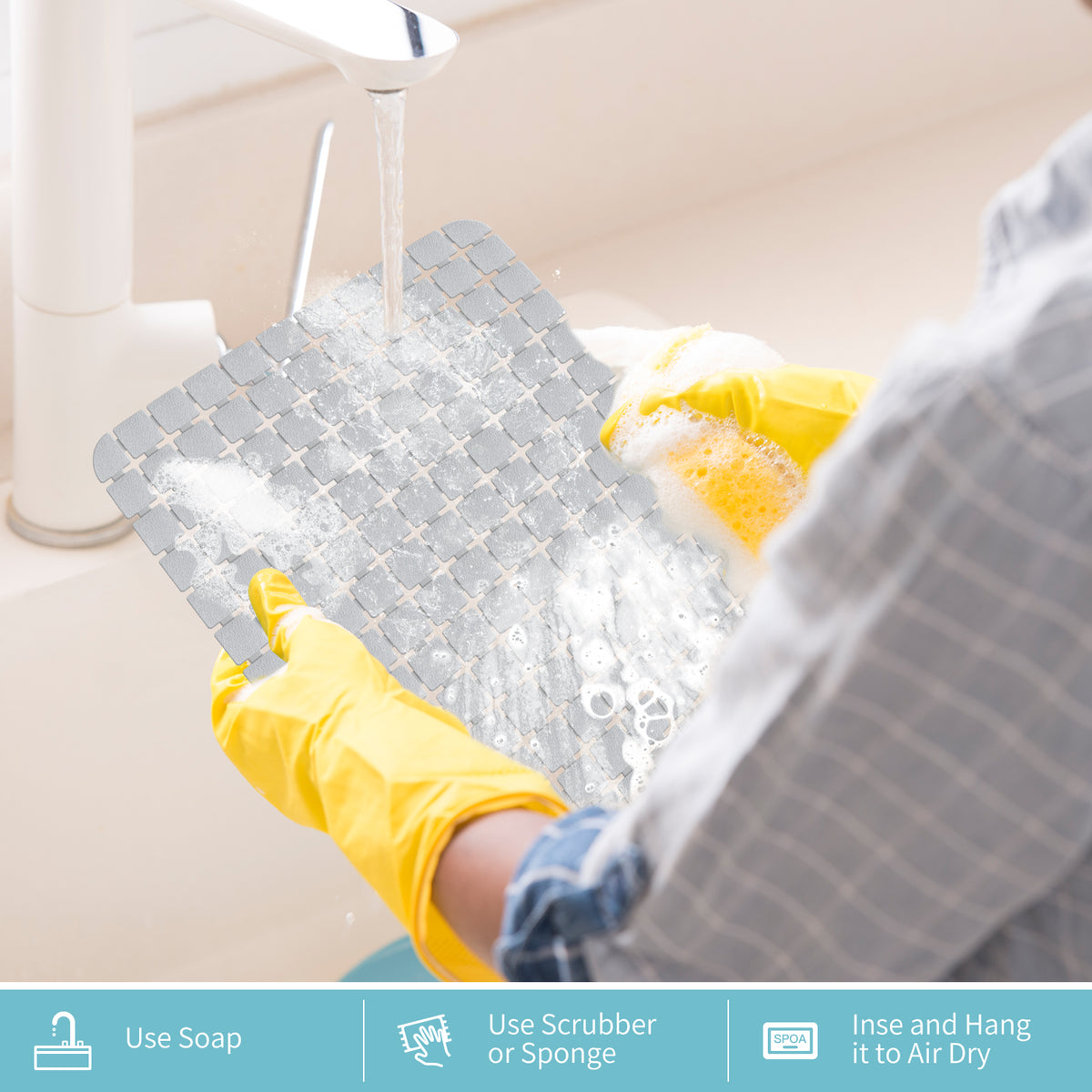 OTHWAY 2-Pack Square Sink Mats,Non-Slip Sink Mats for Kitchen, Quick-Dry Dish Drying Pad & Cabinet Protector, Flexible PVC Sink Grid Liner for Stainless Steel/Ceramic Sinks, 15.7"x11.8"