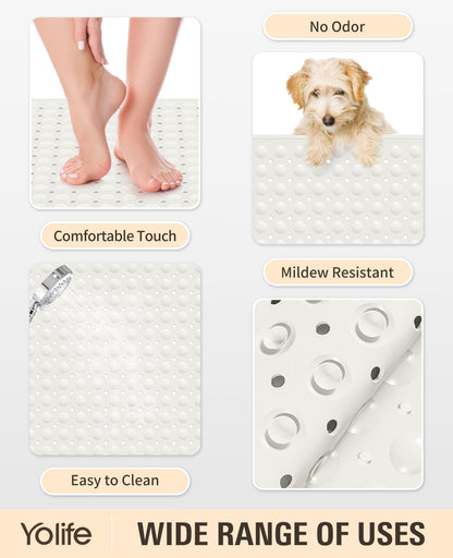Yolife Extra Large Shower Mat 47.2x31.5" - TPE Non-Slip Bath Mat w/Suction Cups & Drain Holes, Heavy Duty for Shower Stall, Odor-Free