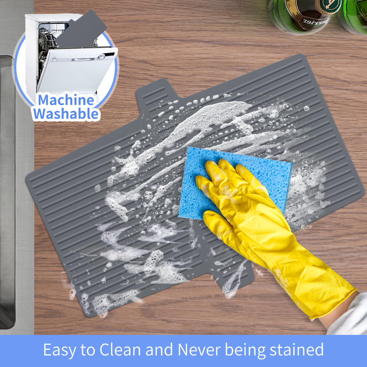 OTHWAY 12.8"x17.6" Silicone Sink Divider Mat, Large Sink Saddle & Protector for Divided Sink, No Suction Cups, Easy to Clean, Dish Drying Rack for Glassware and Dishes