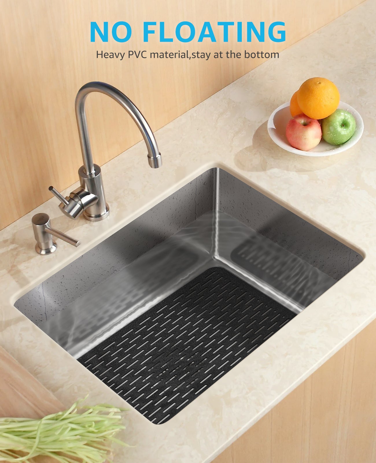 Bligli 15.7x11.8inch Kitchen Sink Mat, PVC Eco-Friendly Bottom Protector with Fast Drain & Anti-Slip