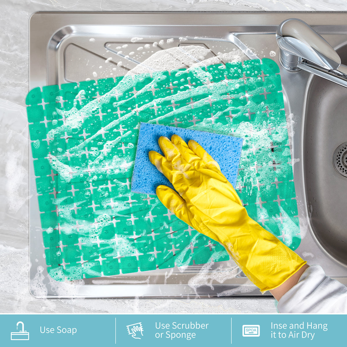 OTHWAY 2-Pack Square Sink Mats,Non-Slip Sink Mats for Kitchen, Quick-Dry Dish Drying Pad & Cabinet Protector, Flexible PVC Sink Grid Liner for Stainless Steel/Ceramic Sinks, 15.7"x11.8"