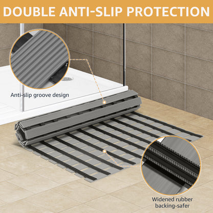 Yolife Extra Large PVC Shower Mat, 35.4x24 inch Non-Slip Bath Mat with Quick Drain, No Suction Cups, Easy to Cut & Store for Tub, Stall, Spa