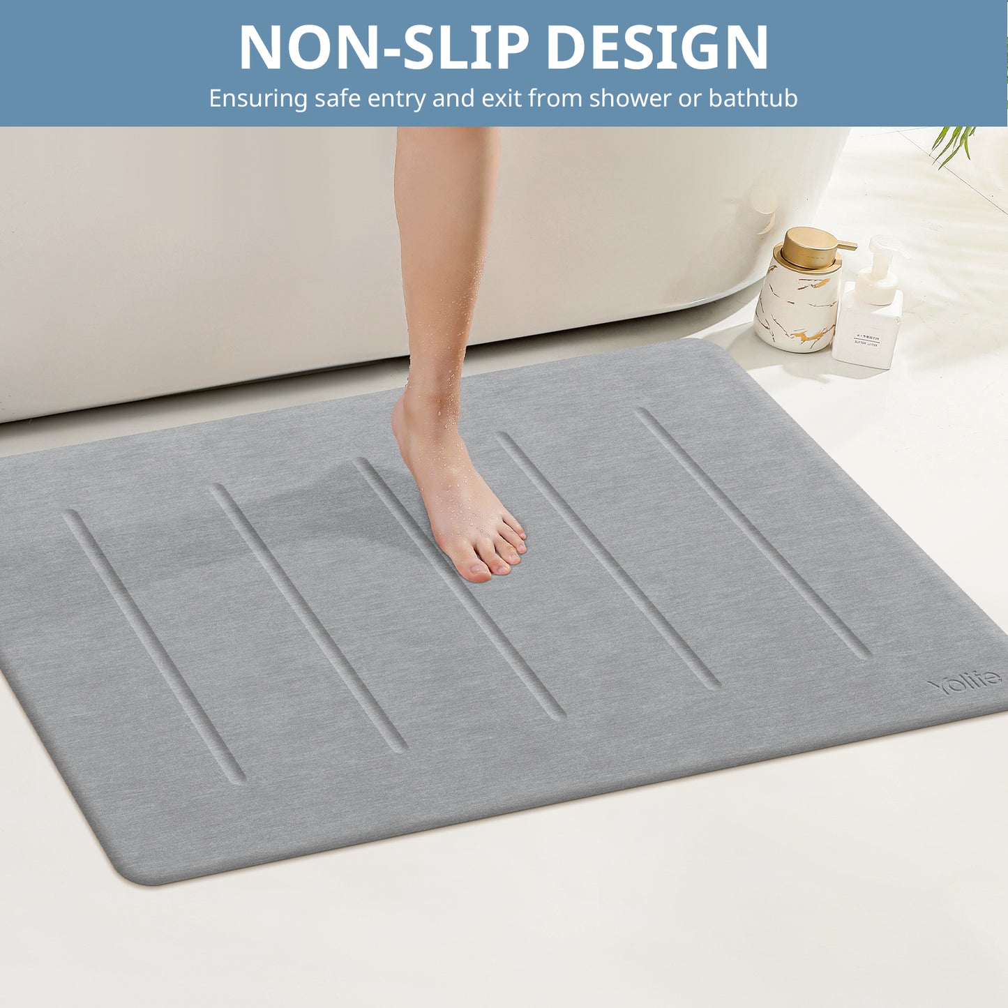 Yolife 32"x 20" Diatomite Bath Mat, Super Absorbent Quick-Dry Stone Bathroom Floor Mat, Non-Slip Natural Diatomaceous Earth Shower Rug, Large Bath Pad for Bathroom, Kitchen, Entryway, Easy to Clean