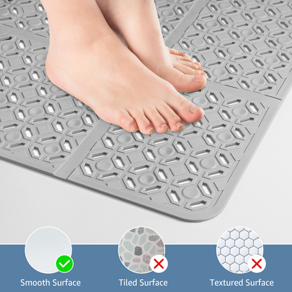 Yolife 27" x 27" Square Shower Mat, Non-Slip TPE Bath Mat with Drain Hole & Suction Cups, Machine Washable Soft Floor Mat for Tub or Stall