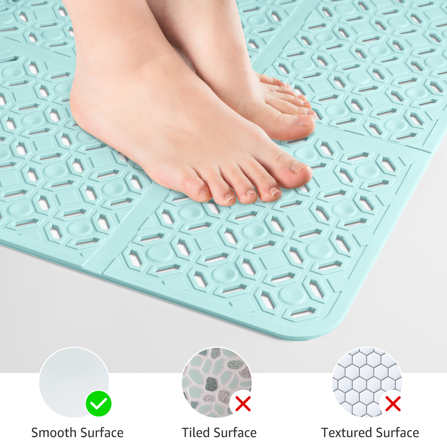 Yolife 27" x 27" Square Shower Mat, Non-Slip TPE Bath Mat with Drain Hole & Suction Cups, Machine Washable Soft Floor Mat for Tub or Stall