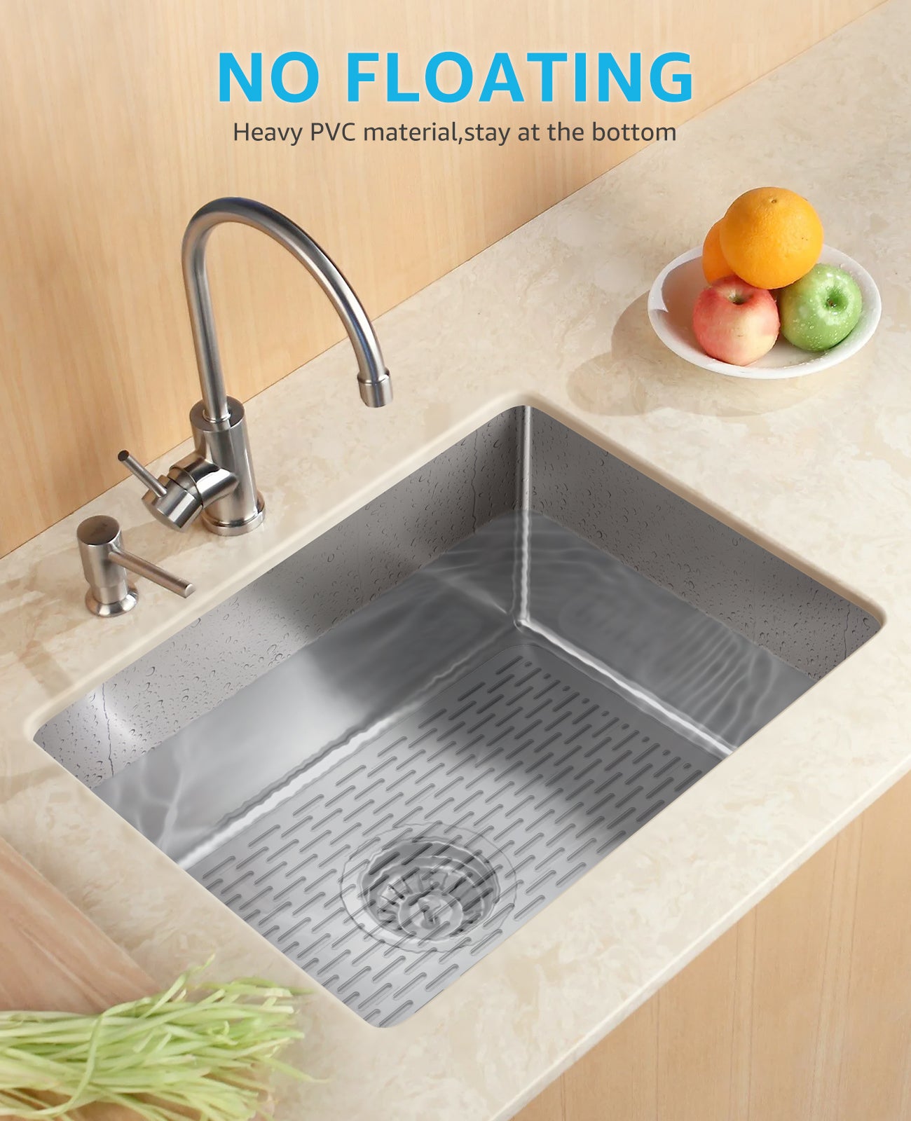 Bligli 15.7x11.8inch Kitchen Sink Mat, PVC Eco-Friendly Bottom Protector with Fast Drain & Anti-Slip