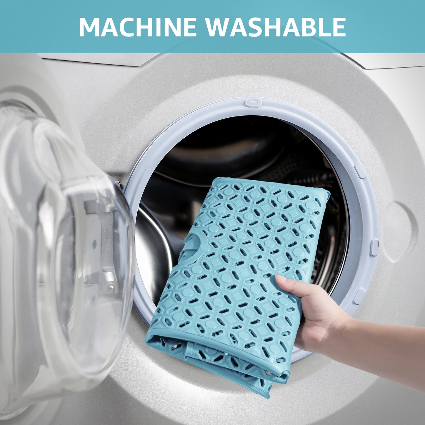 OTHWAY Square Shower Mat, 27"x 27" Extra Large Shower Mats for Inside Shower, TPE Anti Slip Shower Mat with Suction Cups Drain Holes, Machine Washable Shower Floor Mat