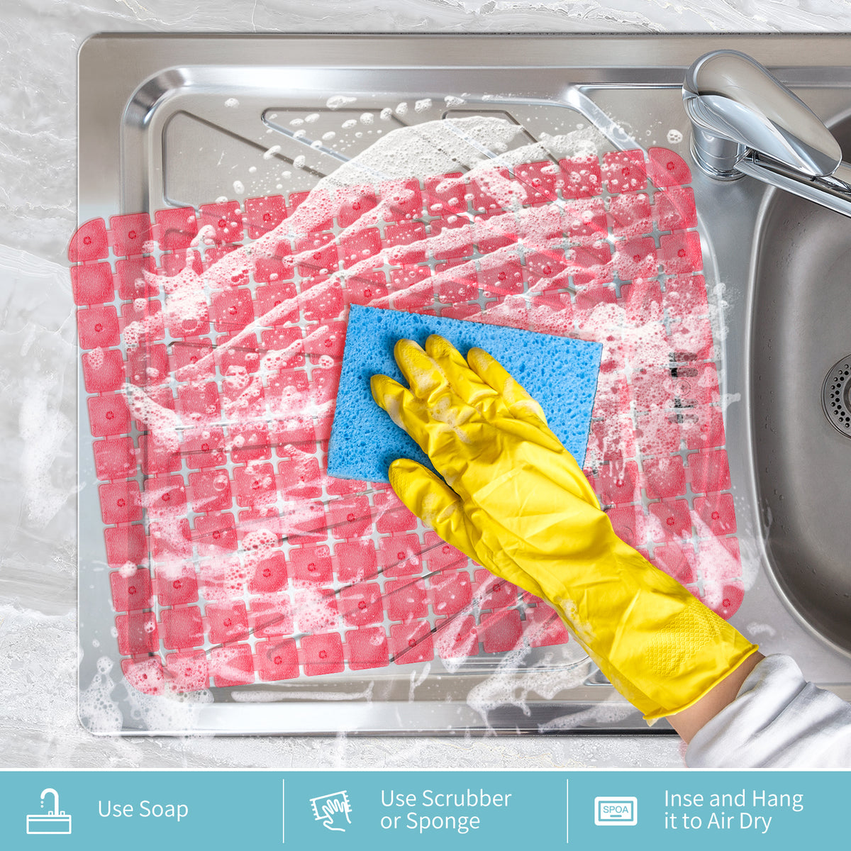 OTHWAY 2-Pack Square Sink Mats,Non-Slip Sink Mats for Kitchen, Quick-Dry Dish Drying Pad & Cabinet Protector, Flexible PVC Sink Grid Liner for Stainless Steel/Ceramic Sinks, 15.7"x11.8"