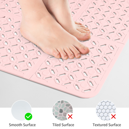 Yolife 27" x 27" Square Shower Mat, Non-Slip TPE Bath Mat with Drain Hole & Suction Cups, Machine Washable Soft Floor Mat for Tub or Stall
