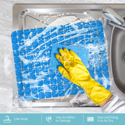 OTHWAY 2-Pack Square Sink Mats,Non-Slip Sink Mats for Kitchen, Quick-Dry Dish Drying Pad & Cabinet Protector, Flexible PVC Sink Grid Liner for Stainless Steel/Ceramic Sinks, 15.7"x11.8"