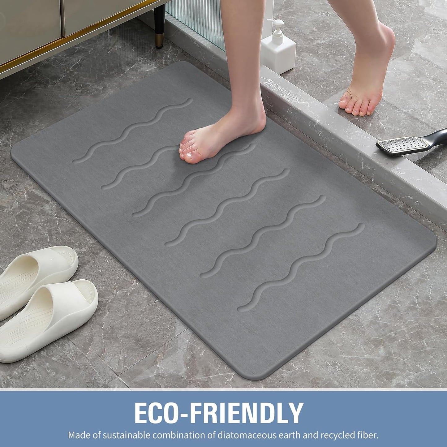 OTHWAY 32"x 20" Stone Bath Mat Large, Diatomaceous Earth Bath Mat for Bathroom Quick Drying Absorbing, Long Non-Slip Diatomite Hard Stone Shower Mat Instant Dry