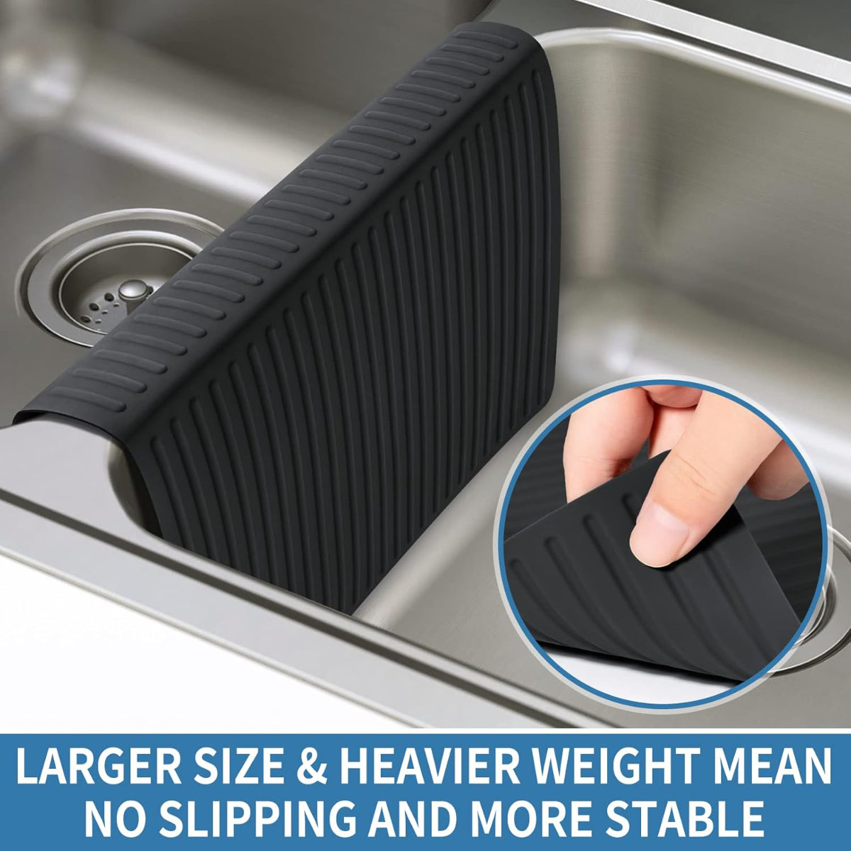 OTHWAY 11.8"x12.4" Silicone Sink Divider Mat, Large Sink Saddle & Protector for Divided Sink, No Suction Cups, Easy to Clean, Dish Drying Rack for Glassware and Dishes