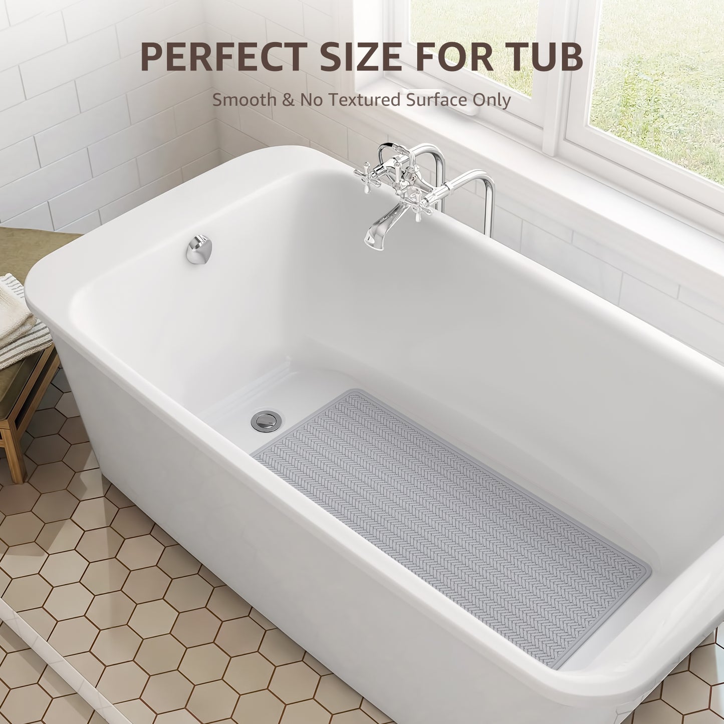 OTHWAY Extra Large Non-Slip Bath Mat with Strong Suction Cups, 28" x 17" Soft Rubber Shower Mat for Bathroom Floor, Durable & Skin-Friendly Bath Rug