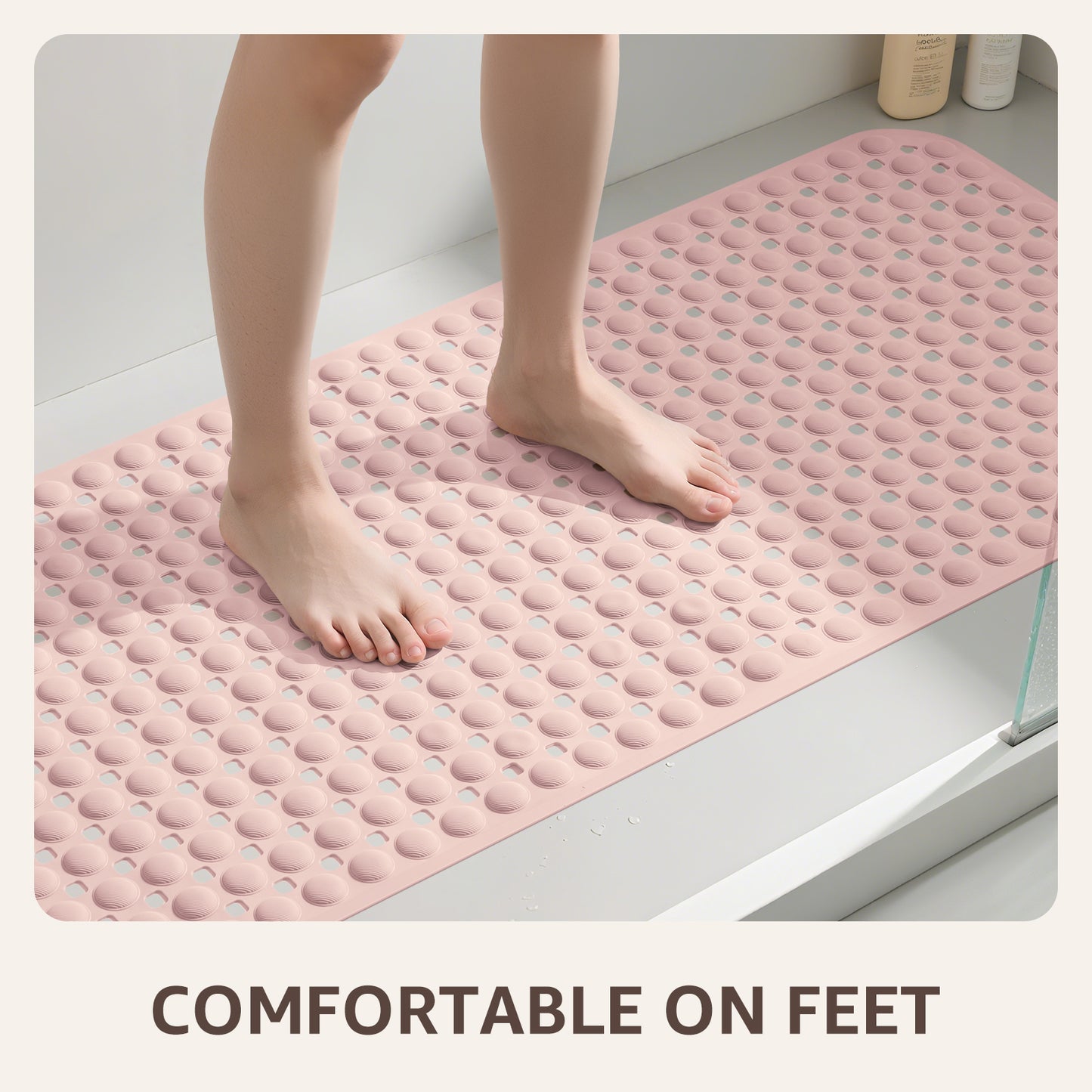 OTHWAY Non Slip Bath Tub Shower Mat with Suction Cups, Drain Holes, Bathtub Floor Liner Mats for Inside Shower Bathroom, Machine Washable, Soft on Feet, 35x16 Inch