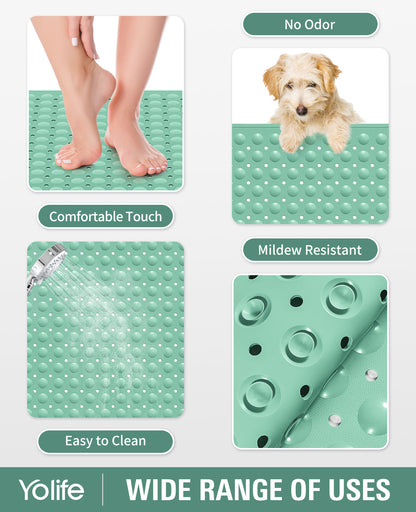Yolife Extra Large Shower Mat 47.2x31.5" - TPE Non-Slip Bath Mat w/Suction Cups & Drain Holes, Heavy Duty for Shower Stall, Odor-Free