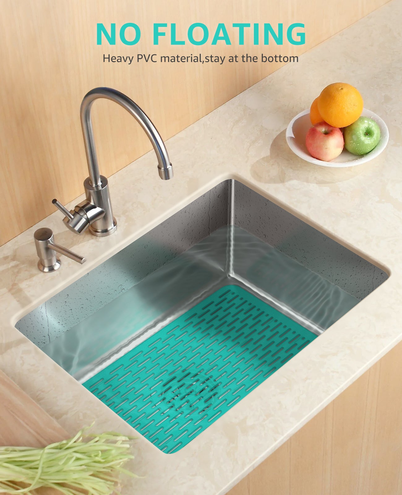 Bligli 15.7x11.8inch Kitchen Sink Mat, PVC Eco-Friendly Bottom Protector with Fast Drain & Anti-Slip