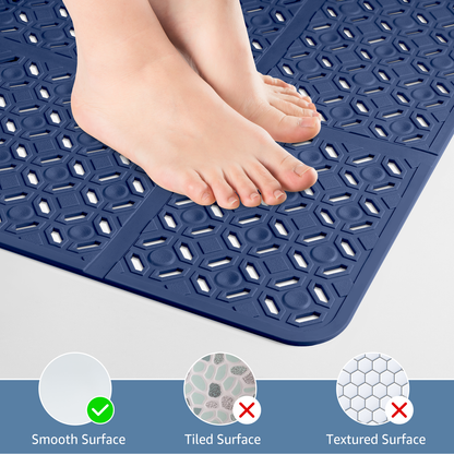 Yolife 27" x 27" Square Shower Mat, Non-Slip TPE Bath Mat with Drain Hole & Suction Cups, Machine Washable Soft Floor Mat for Tub or Stall