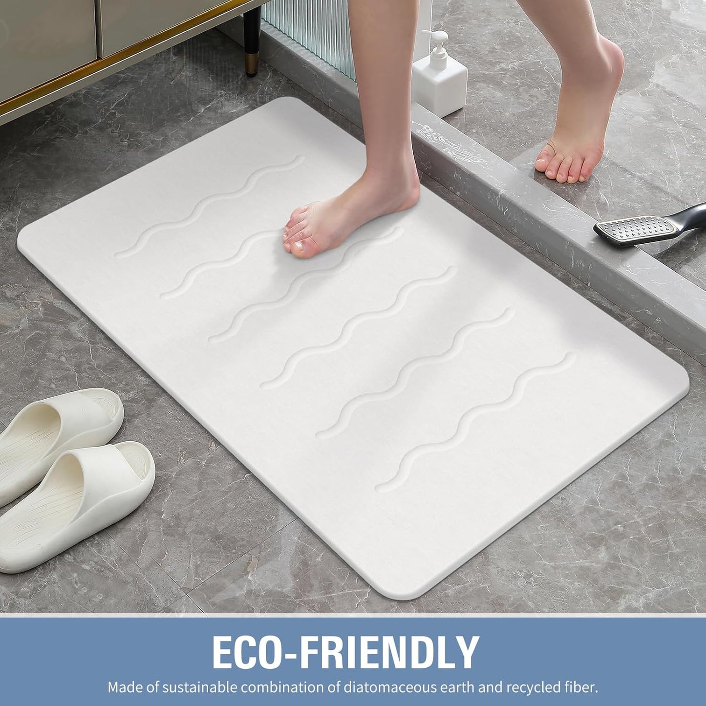 OTHWAY 32"x 20" Stone Bath Mat Large, Diatomaceous Earth Bath Mat for Bathroom Quick Drying Absorbing, Long Non-Slip Diatomite Hard Stone Shower Mat Instant Dry