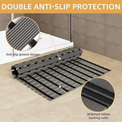 Yolife Extra Large PVC Shower Mat, 35.4x24 inch Non-Slip Bath Mat with Quick Drain, No Suction Cups, Easy to Cut & Store for Tub, Stall, Spa