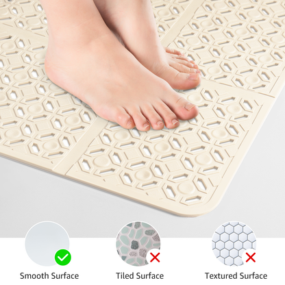 Yolife 27" x 27" Square Shower Mat, Non-Slip TPE Bath Mat with Drain Hole & Suction Cups, Machine Washable Soft Floor Mat for Tub or Stall