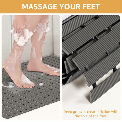 Yolife Extra Large PVC Shower Mat, 35.4x24 inch Non-Slip Bath Mat with Quick Drain, No Suction Cups, Easy to Cut & Store for Tub, Stall, Spa