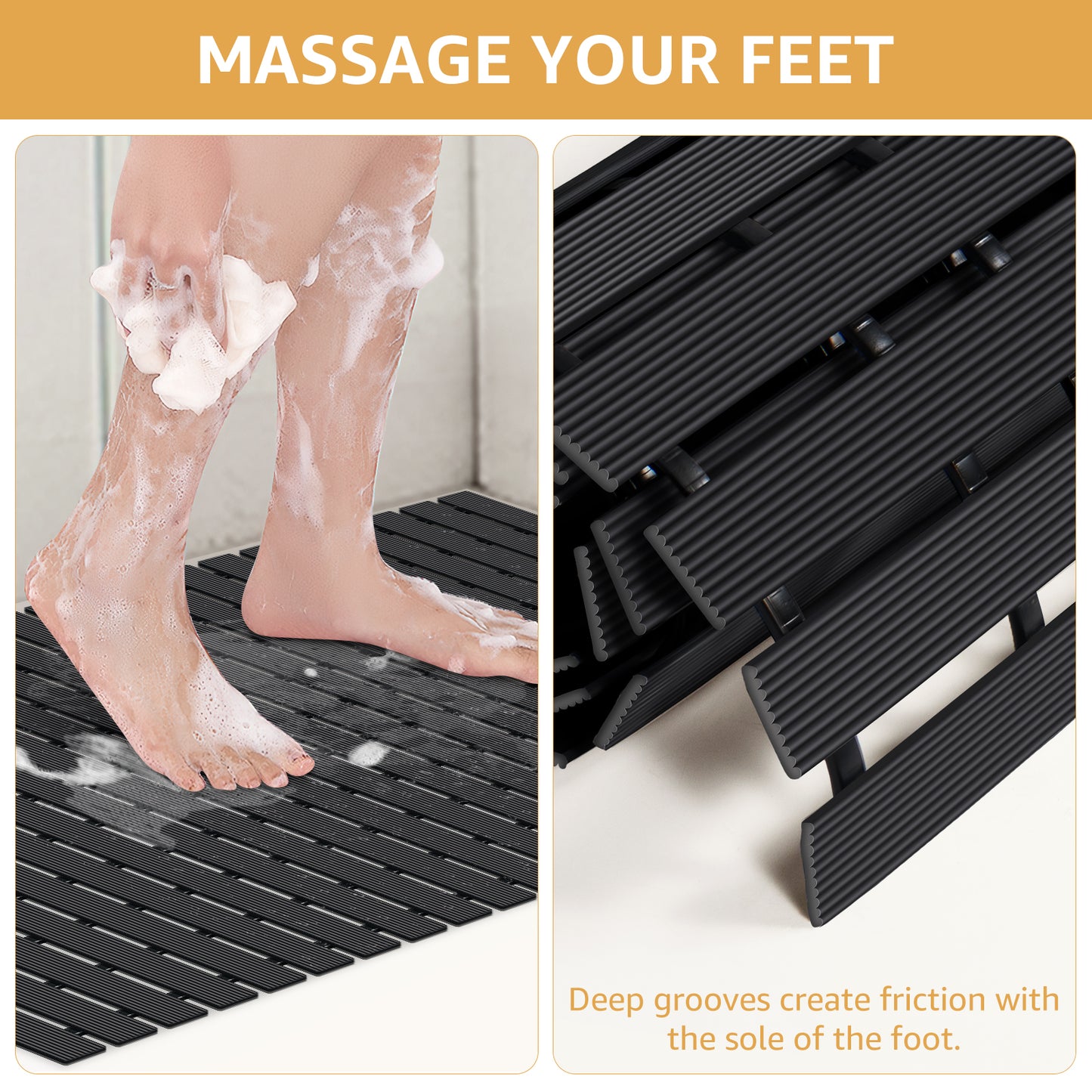 Yolife Extra Large PVC Shower Mat, 35.4x24 inch Non-Slip Bath Mat with Quick Drain, No Suction Cups, Easy to Cut & Store for Tub, Stall, Spa