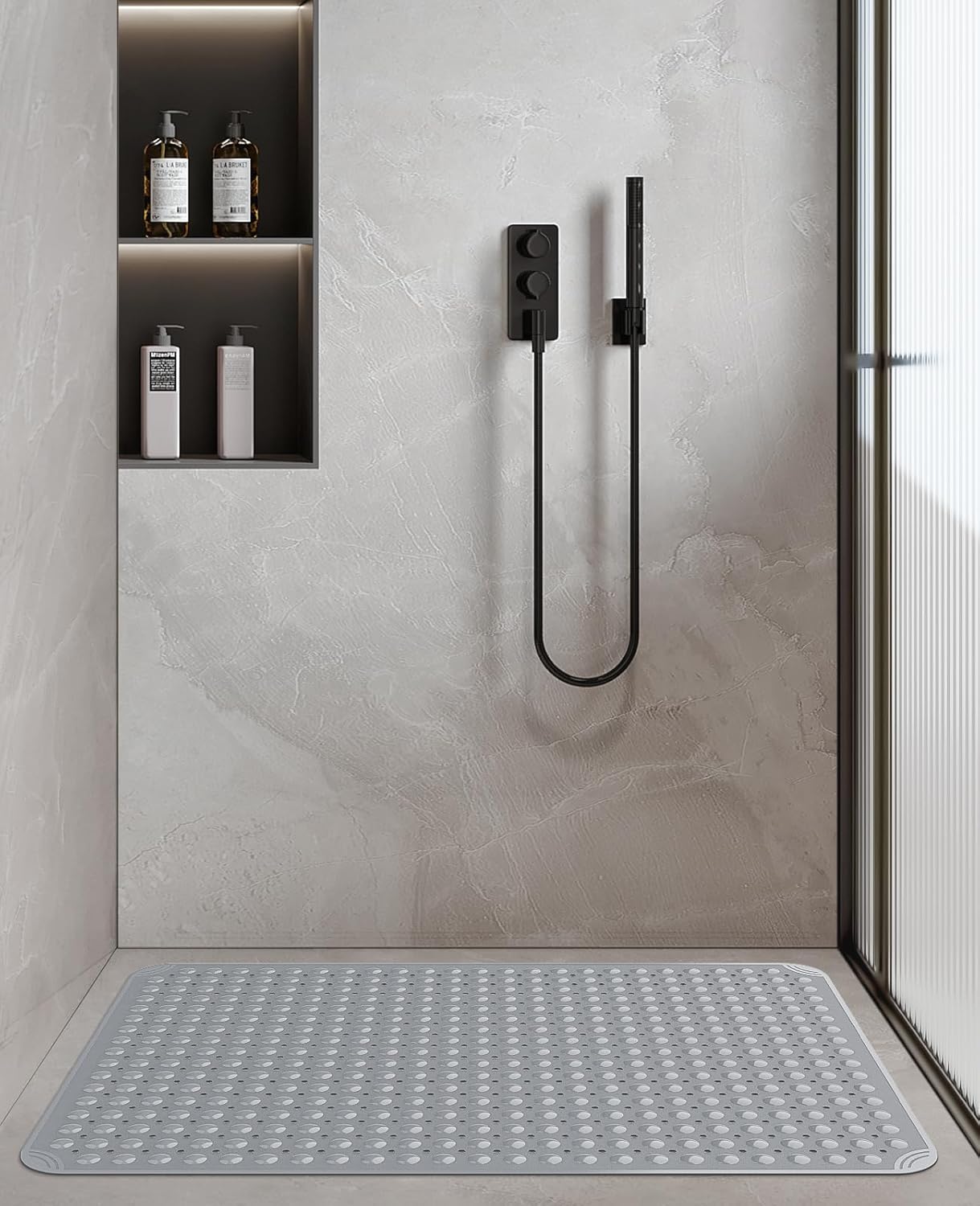 Yolife Extra Large Shower Mat 18.9x30.7" - TPE Non-Slip Bath Mat w/Suction Cups & Drain Holes, Heavy Duty for Shower Stall, Odor-Free