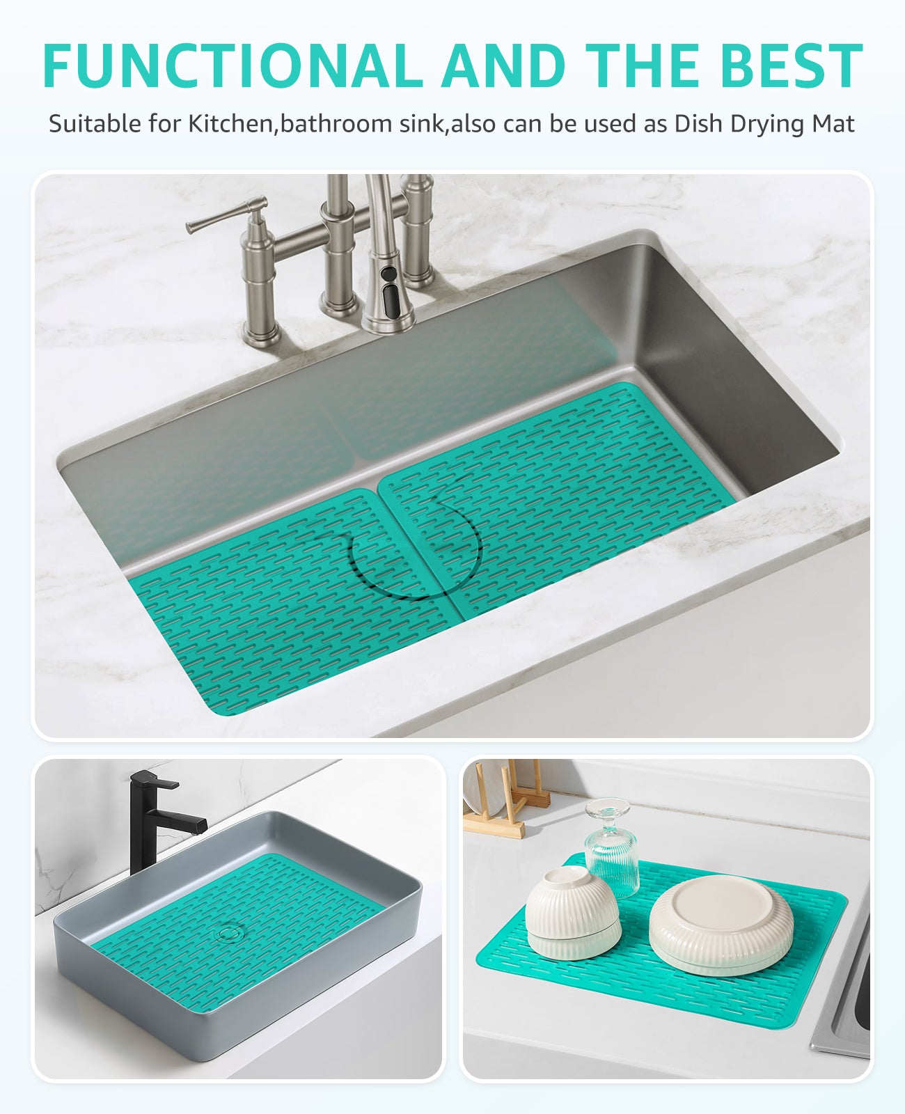 Bligli 15.7x11.8inch Kitchen Sink Mat, PVC Eco-Friendly Bottom Protector with Fast Drain & Anti-Slip